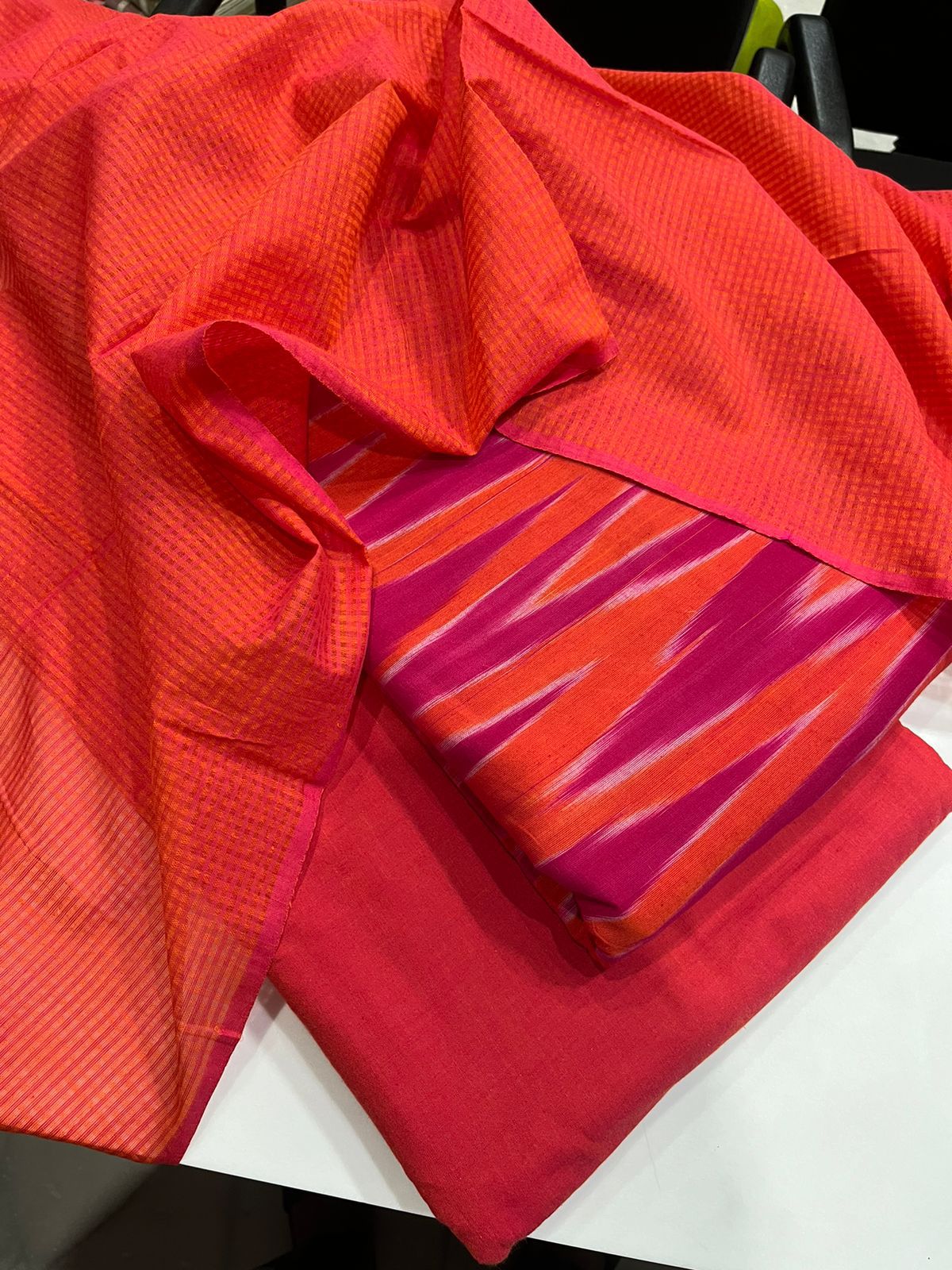 Sangavi – Pink Ikkat Box-Pleat Kurta Suit Set