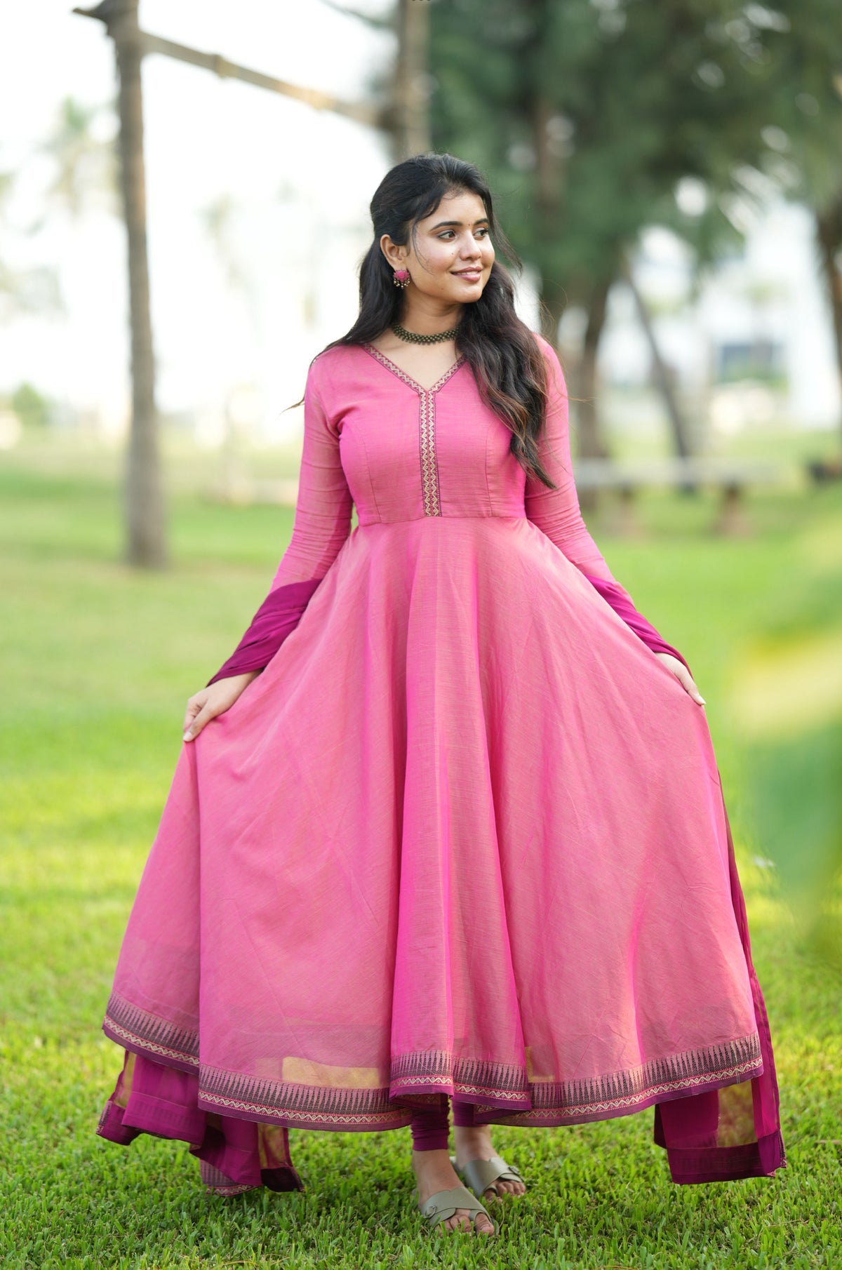 Akila – Pink Narayanpet Handloom Anarkali Suit