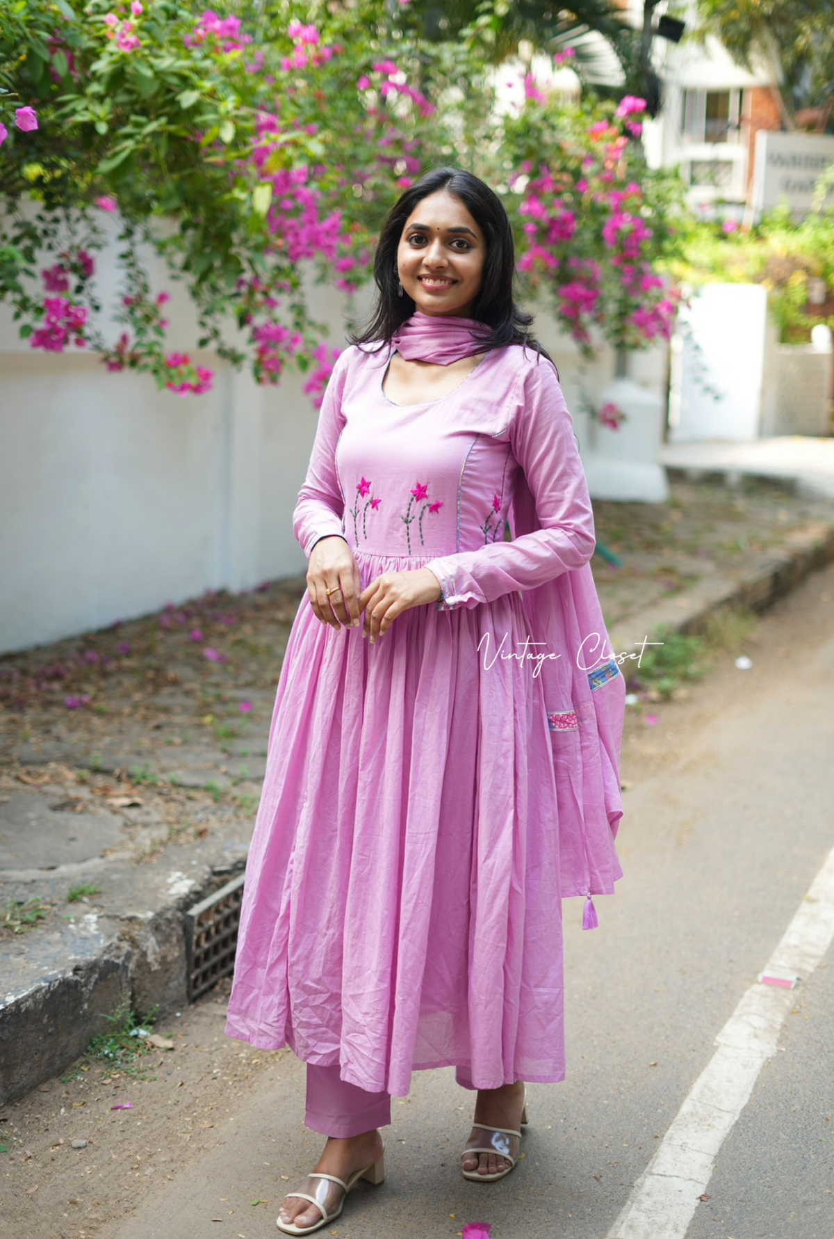 Bhoomika – Pink Embroidered Mul Cotton Flared Kurti