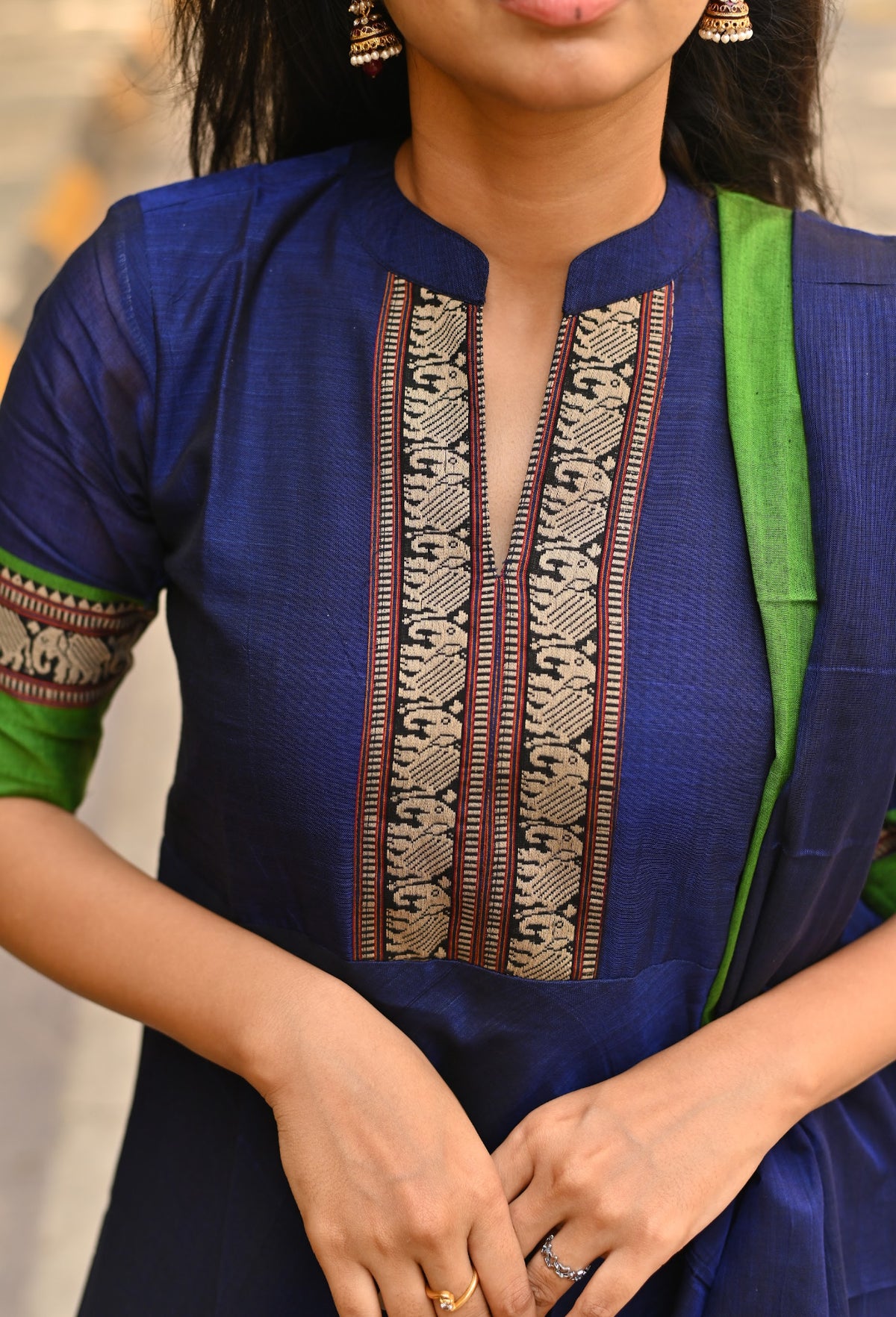 Arti Peacock Narayanpet Handloom Anarkali & Dupatta Set