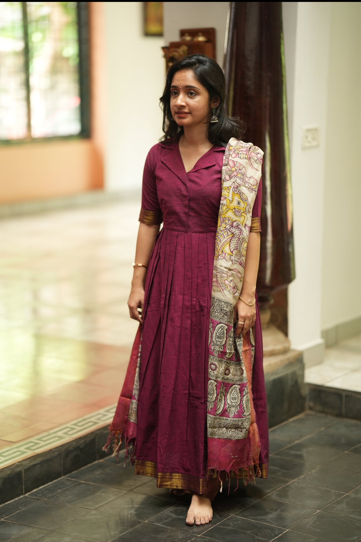 SUBATHRA(Wine)with silk dupatta