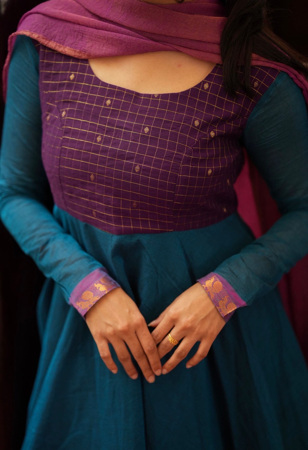 Damini – Blue Chettinad Cotton Full-Flare Anarkali Suit