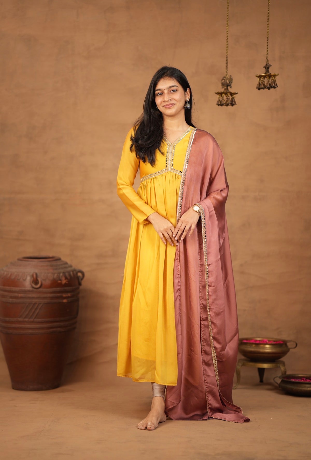 Tulsi Haldi – Yellow Alia-Cut Anarkali & Dupatta Set