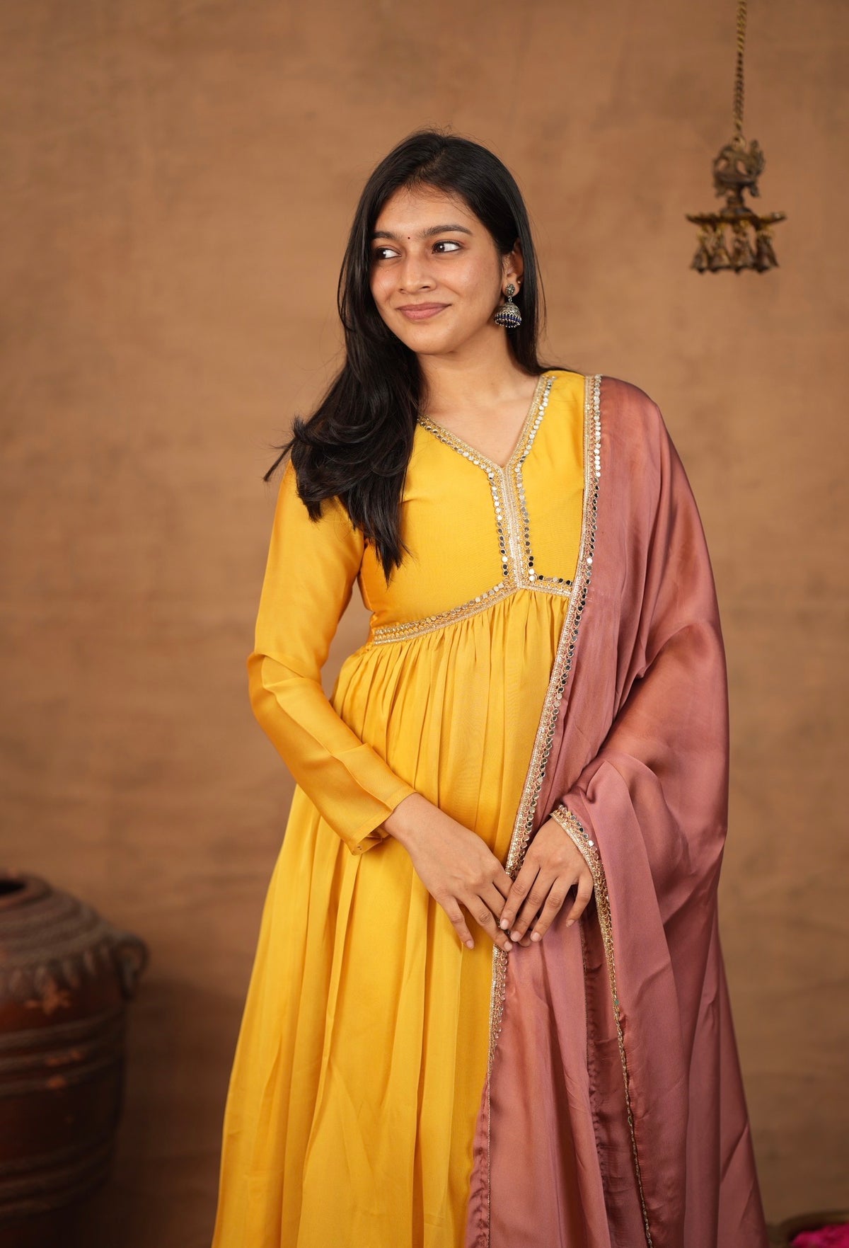 Tulsi Haldi – Yellow Alia-Cut Anarkali & Dupatta Set