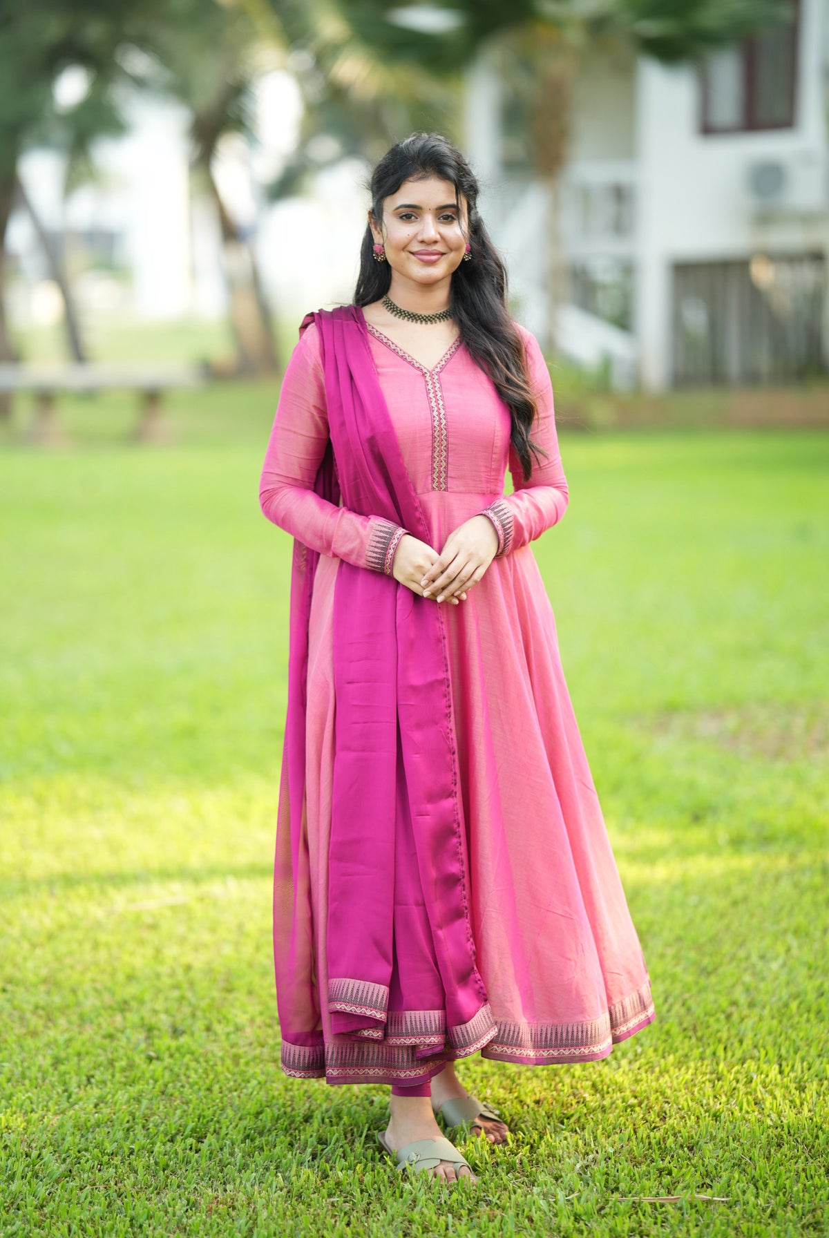 Akila – Pink Narayanpet Handloom Anarkali Suit