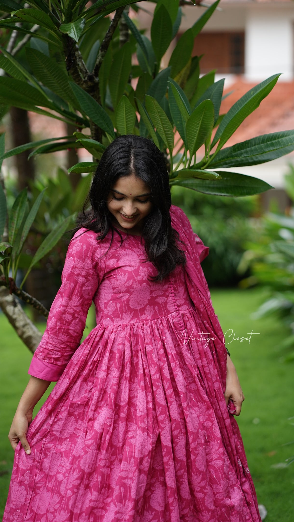 Amayra – Pink Cotton Handblock Print Anarkali Suit Set