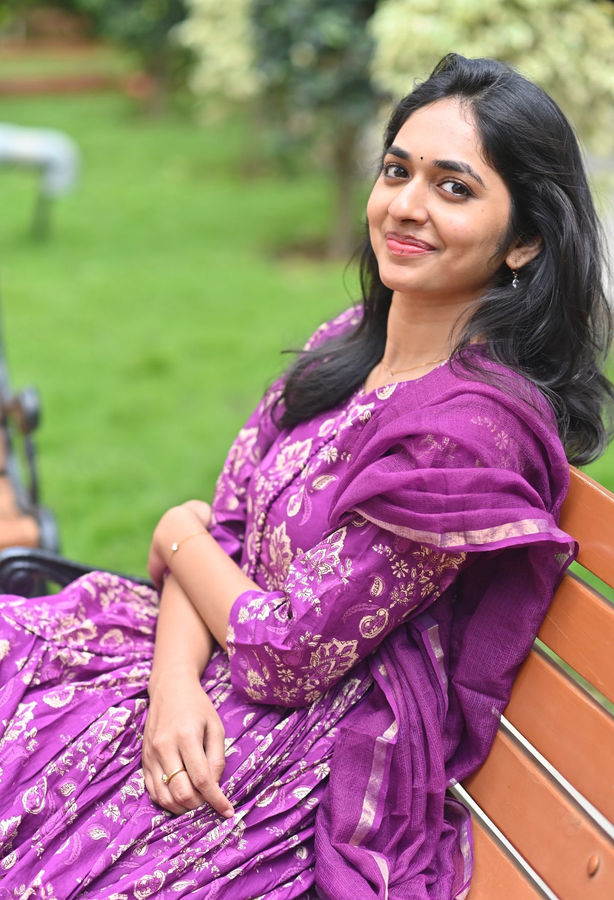 Aditi – Violet Cotton Handblock Anarkali Suit Set