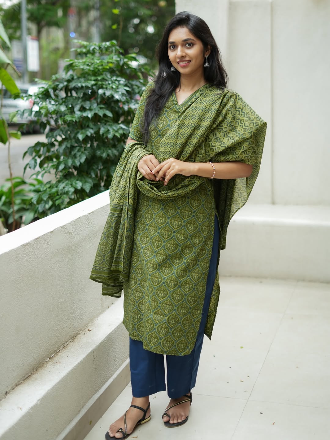 Varsha – Green Organic Cotton Block Print Straight Suit