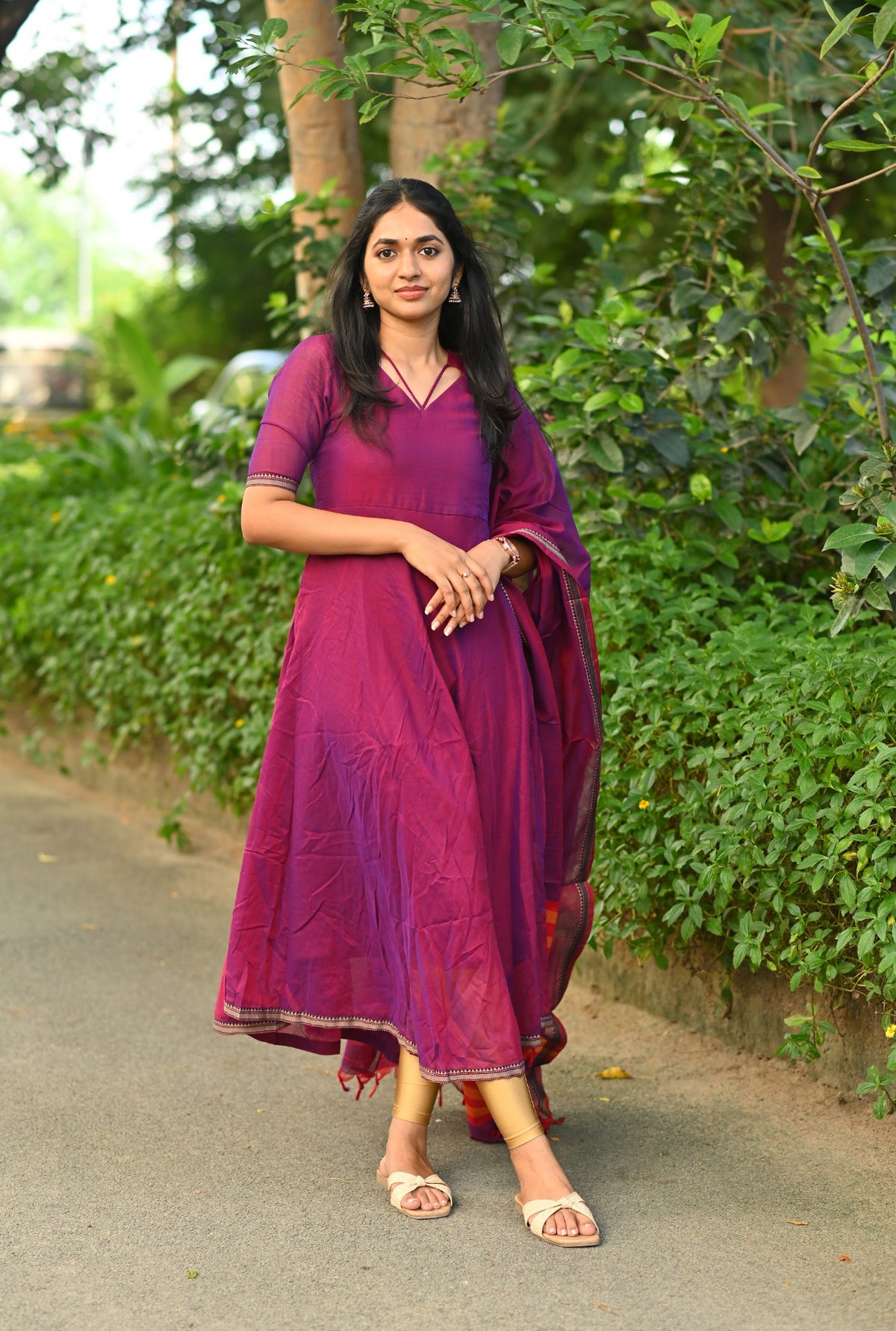 Padmini – Wine Violet Narayanpet Anarkali & Dupatta Set