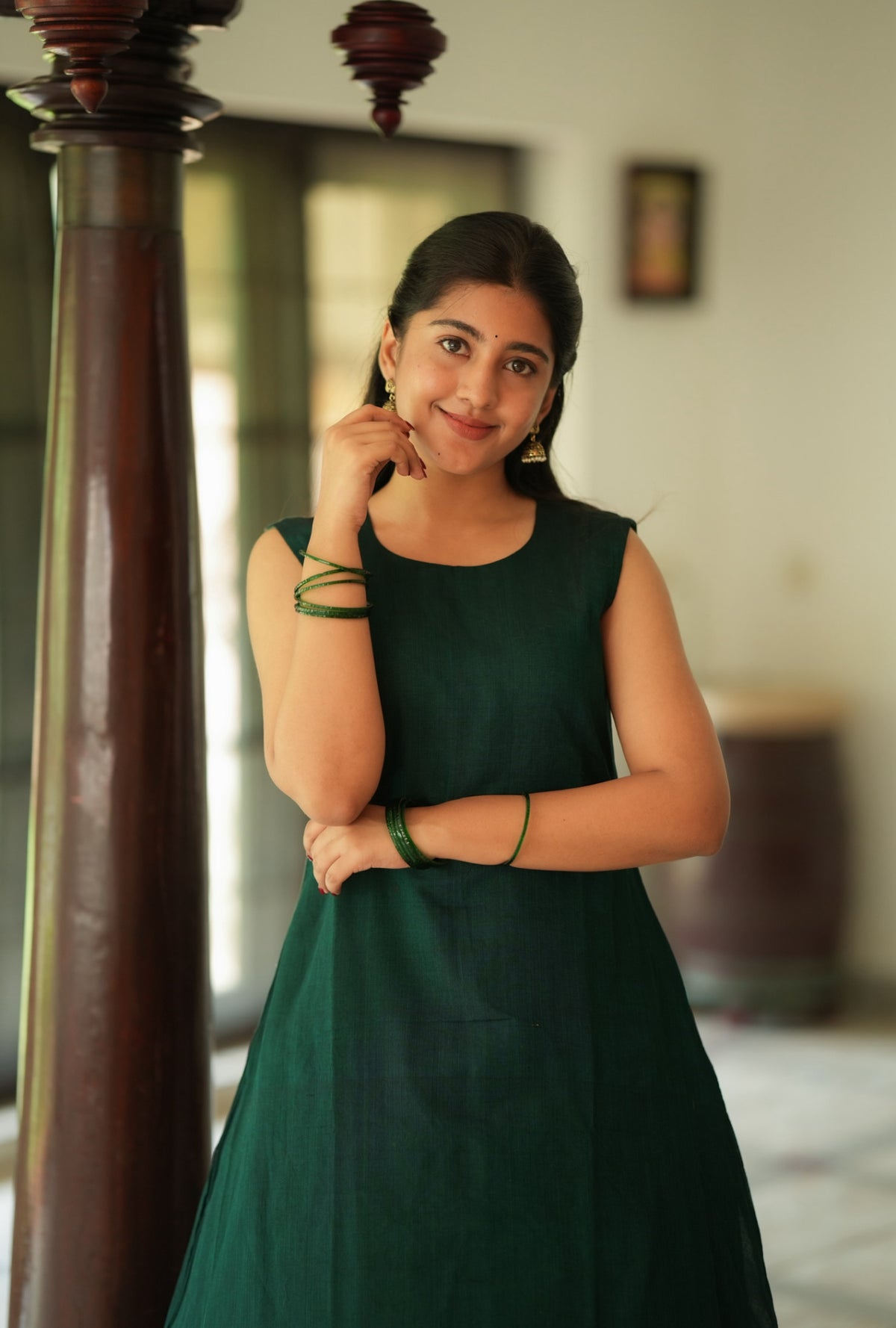 Shobana – Green Narayanpet A-Line Kurti & Bottom Set