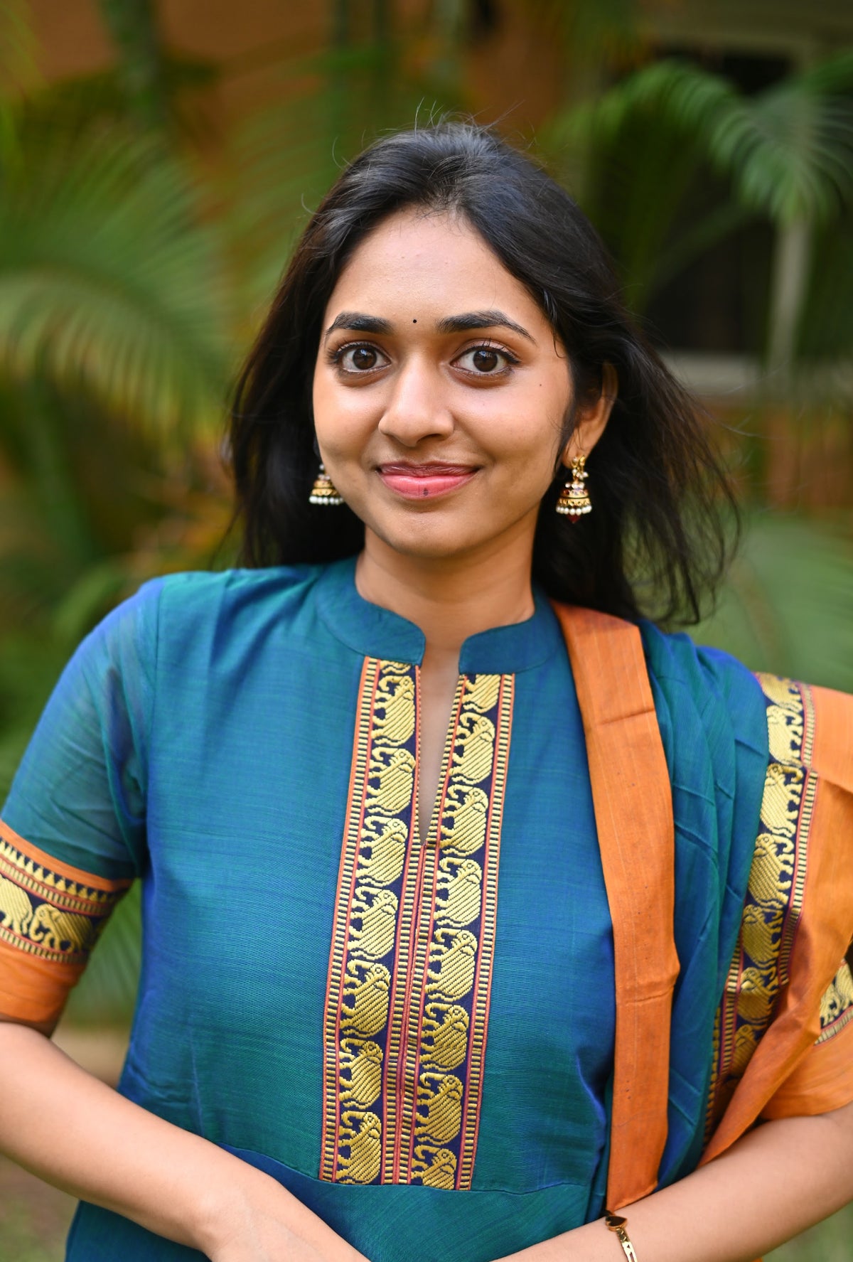 Arti Gold – Peacock Narayanpet Anarkali with Mustard Dupatta