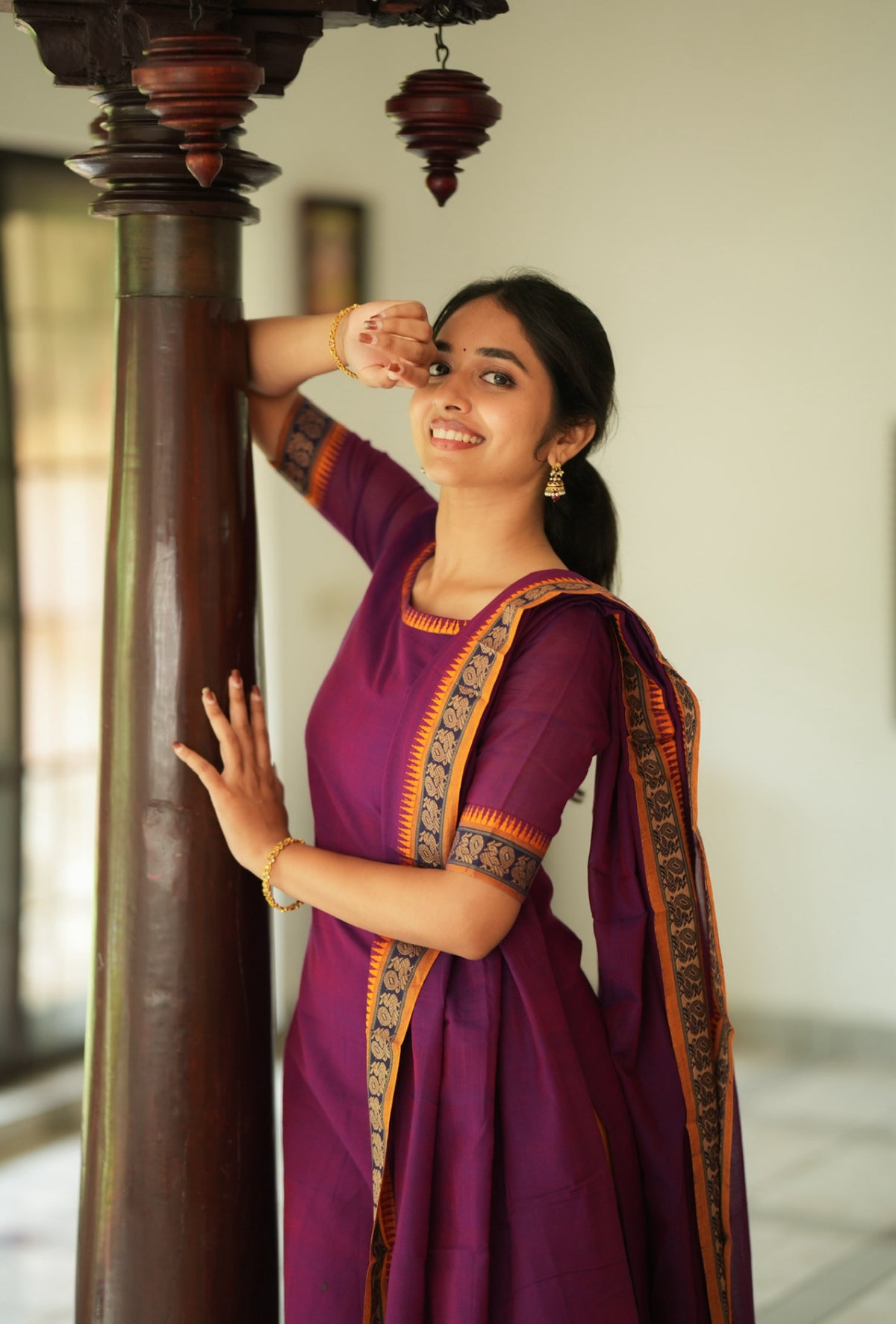 Shobana – Wine Narayanpet Handloom Kurti Suit Set