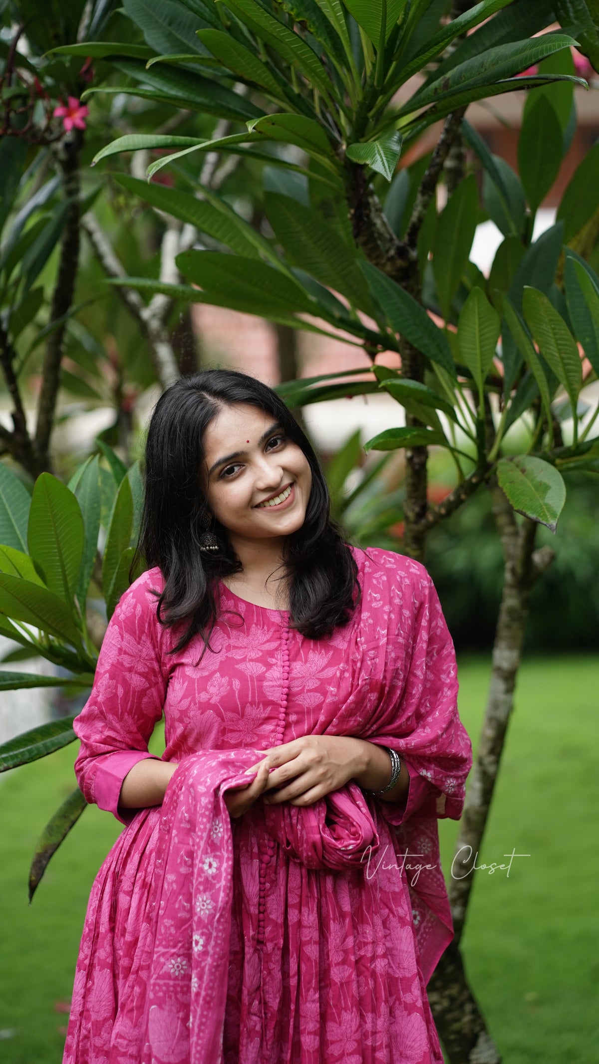 Amayra – Pink Cotton Handblock Print Anarkali Suit Set
