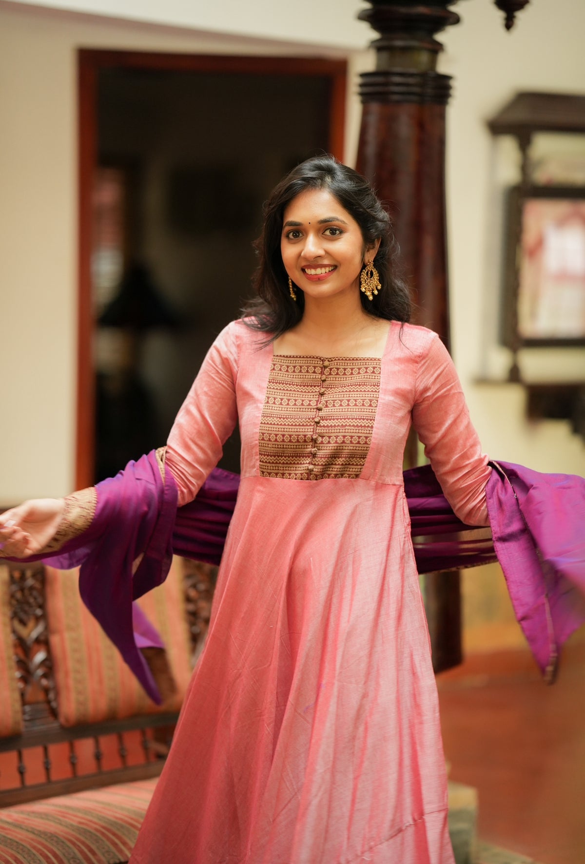 Mirna – Pink Narayanpet Handloom Anarkali Suit