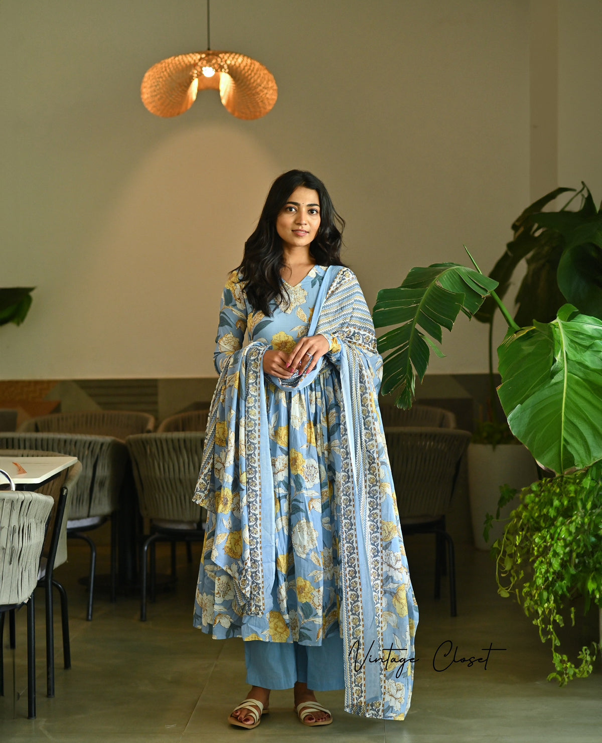 Surabhi – Blue Organic Cotton Block Print Anarkali Suit