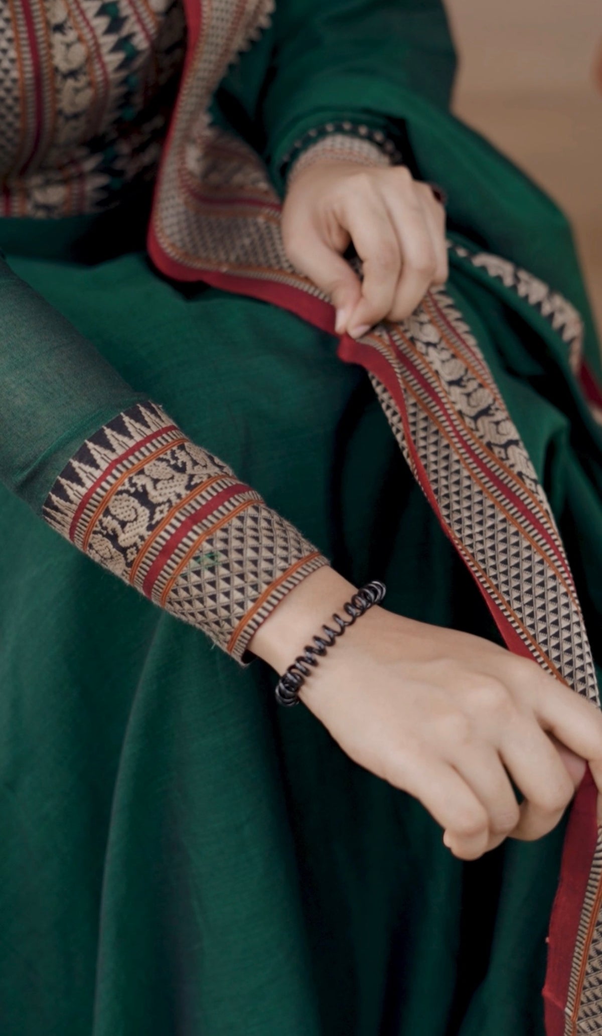 Radha – Bottle Green Narayanpet Handloom Anarkali Suit