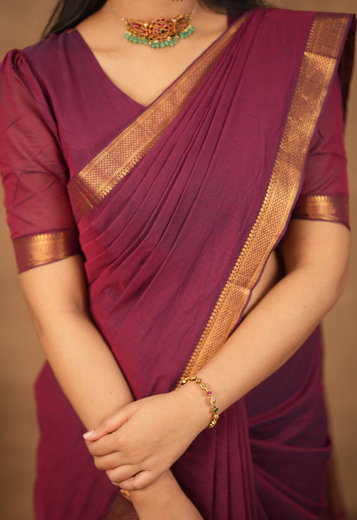 Maroon mangalgiri cotton blouse  (VCB005)