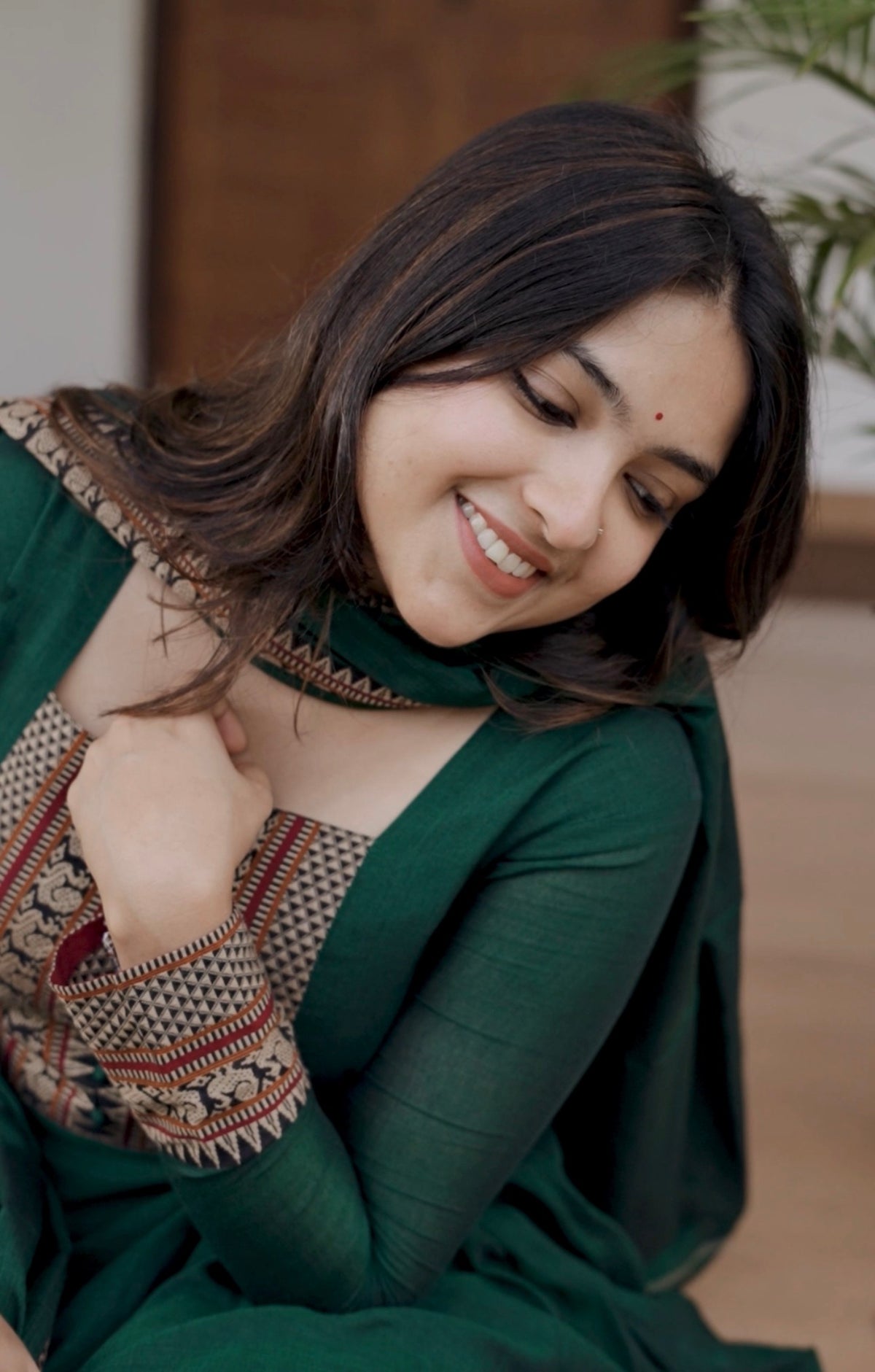 Radha – Bottle Green Narayanpet Handloom Anarkali Suit