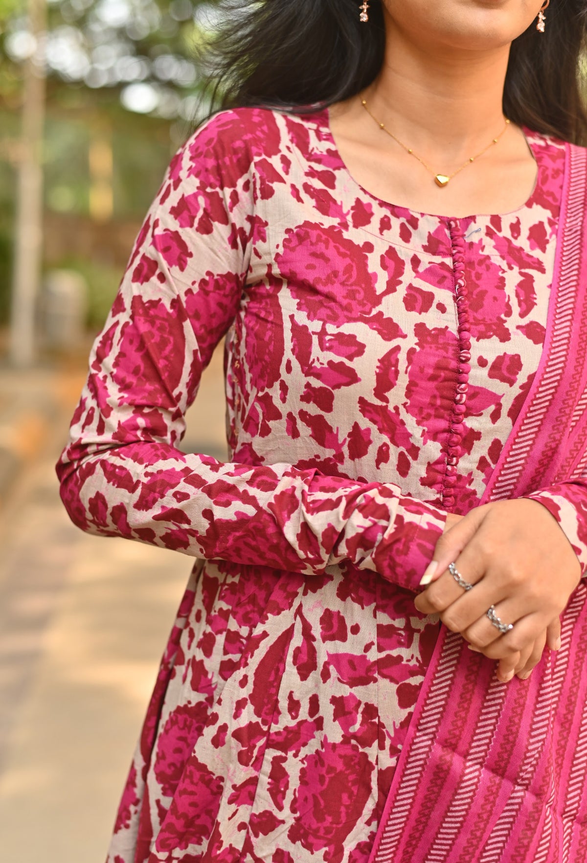 Kanaga – Rani Pink Organic Cotton Block Print Anarkali Set