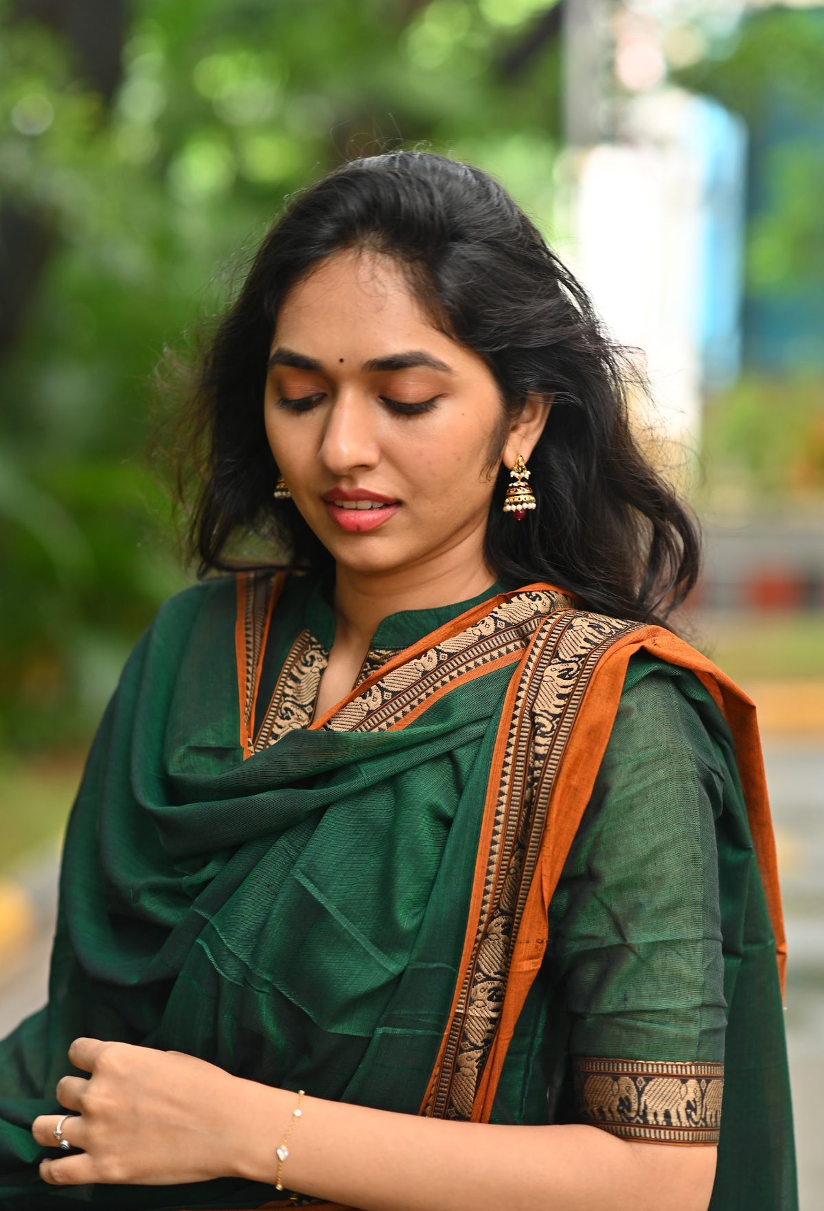 Arti Emerald – Emerald Green Narayanpet Handloom Anarkali Suit