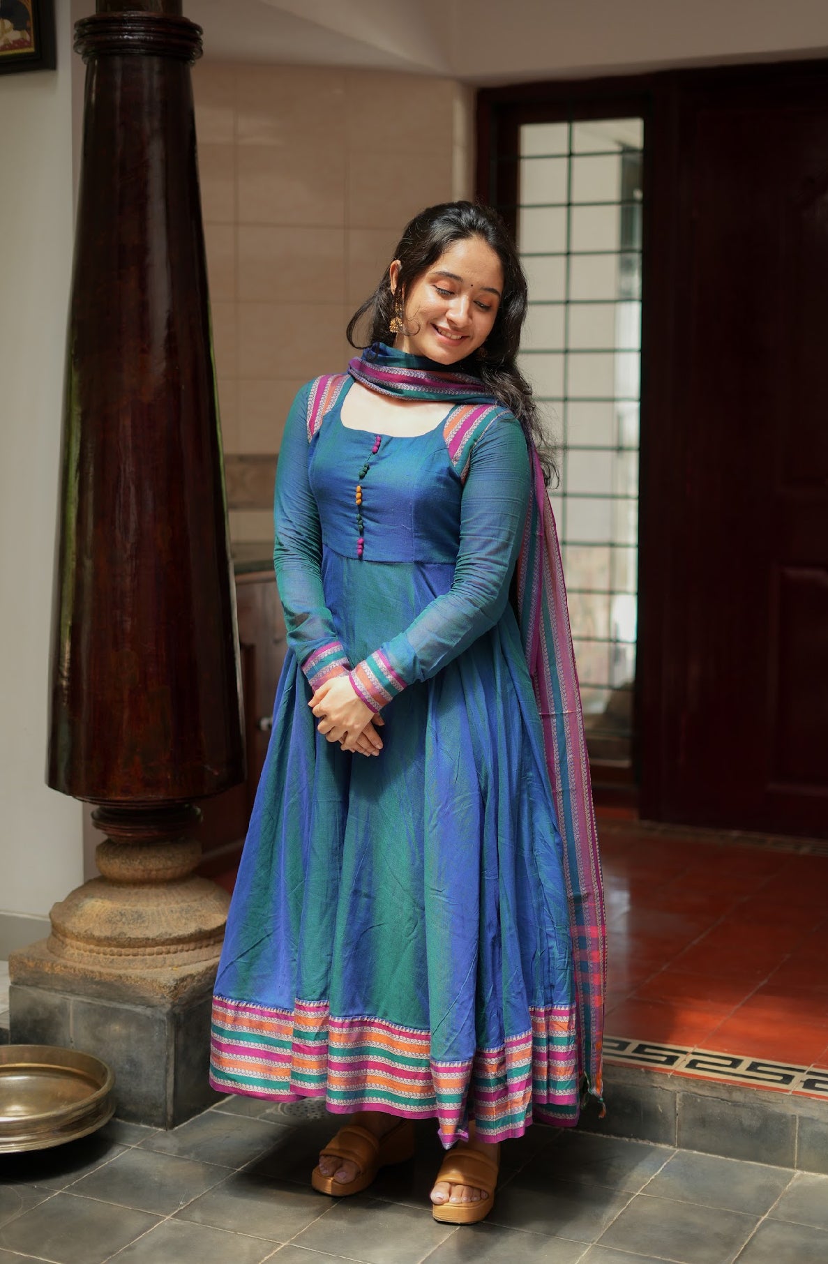 Myna – Blue Narayanpet Handloom Anarkali Suit