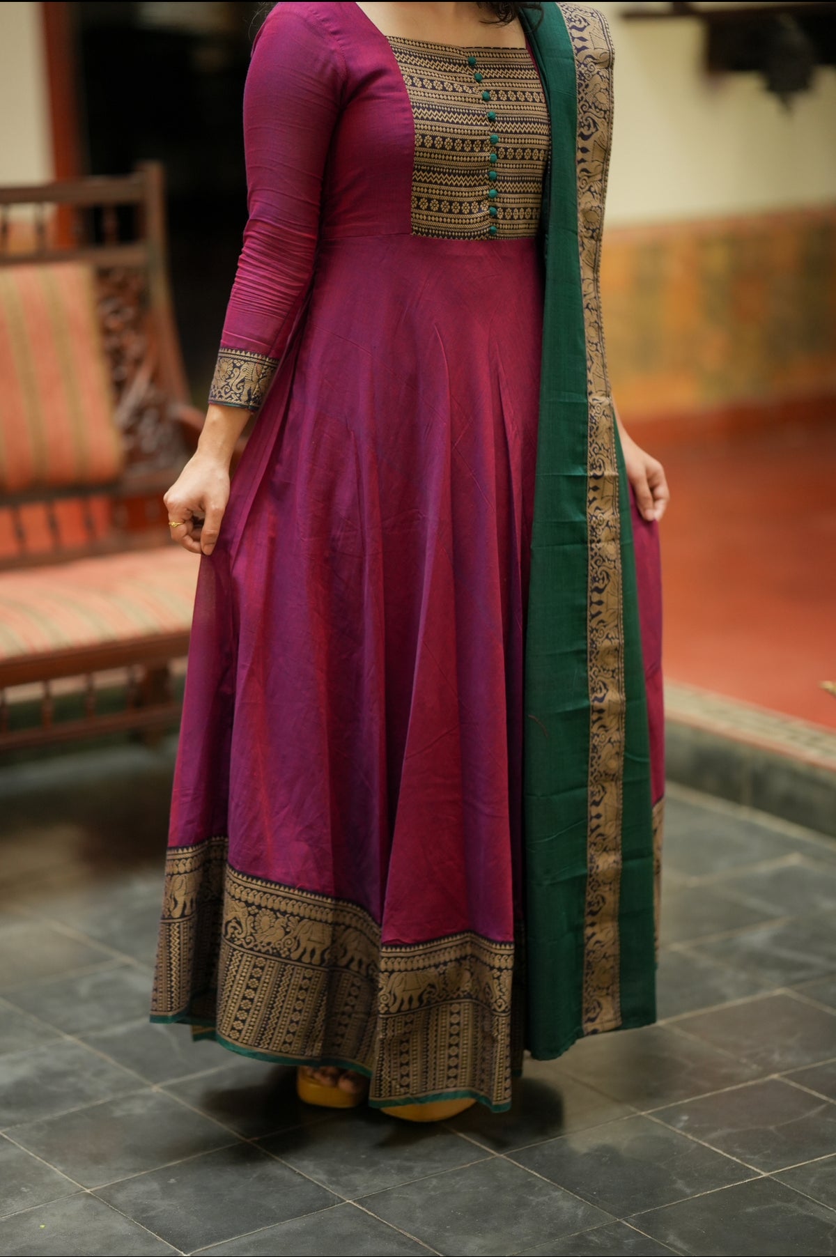 Mirna – Wine Narayanpet Handloom Anarkali Suit