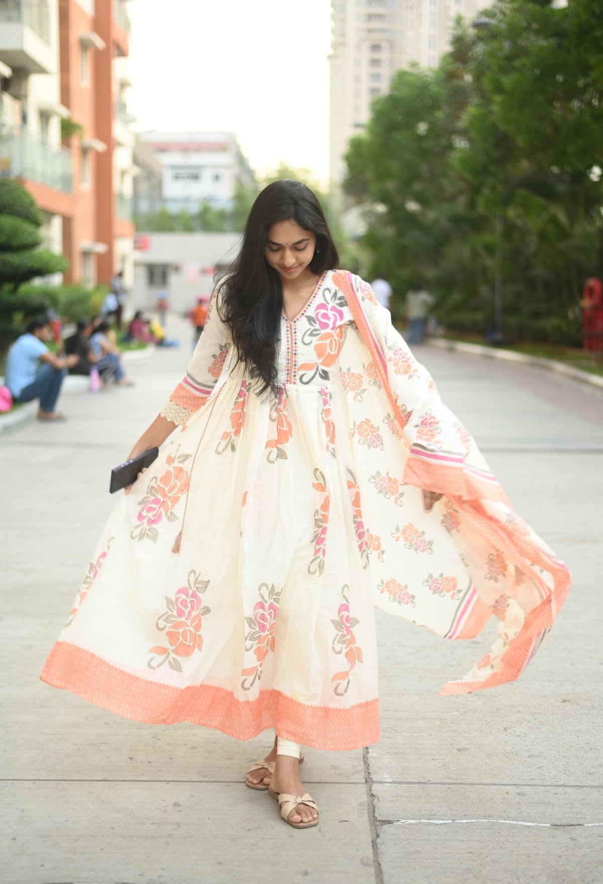 Shalini – Pink Embroidered Mul Cotton Dress & Dupatta Set