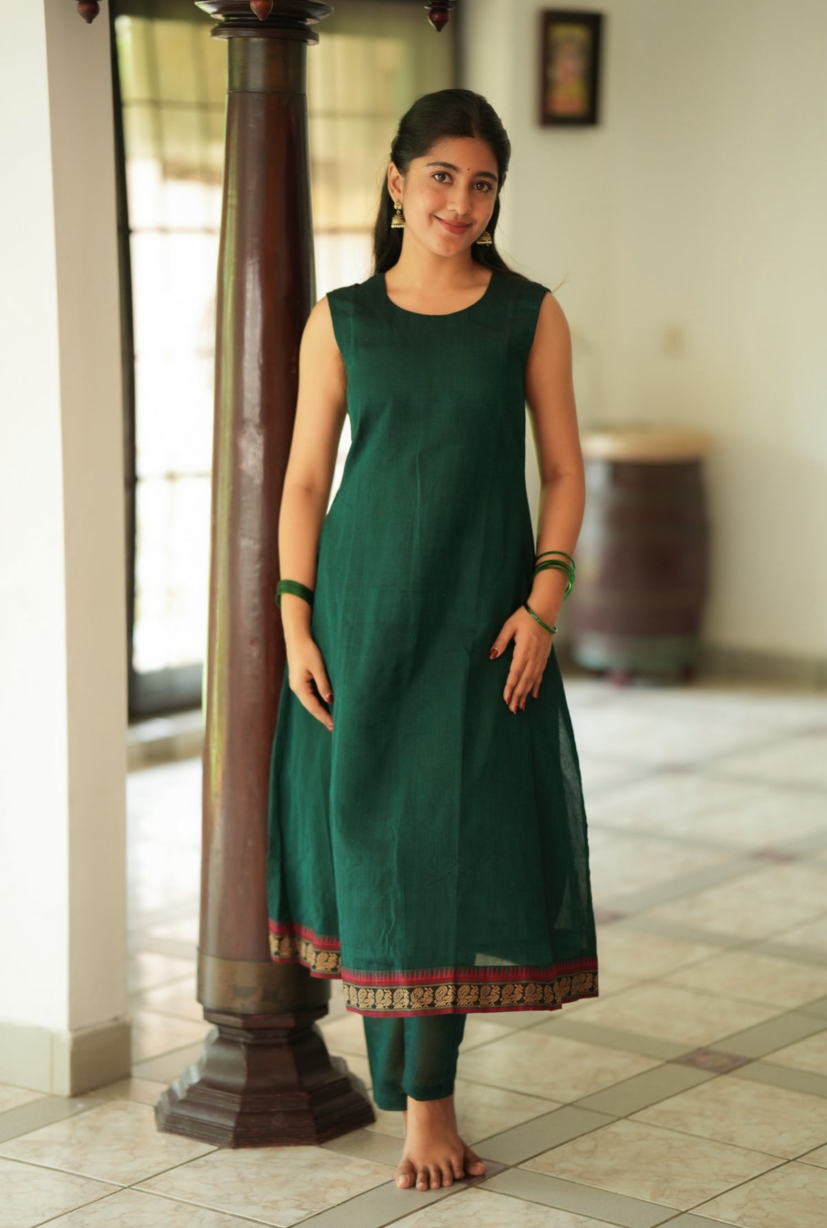 Shobana – Green Narayanpet A-Line Kurti & Bottom Set
