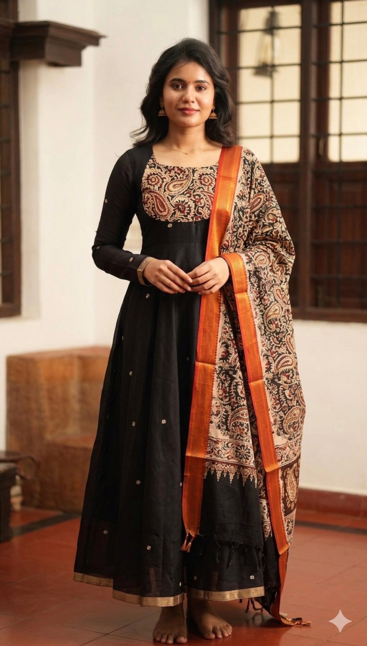Tharika – Black Narayanpet Kalamkari Fusion Anarkali Suit