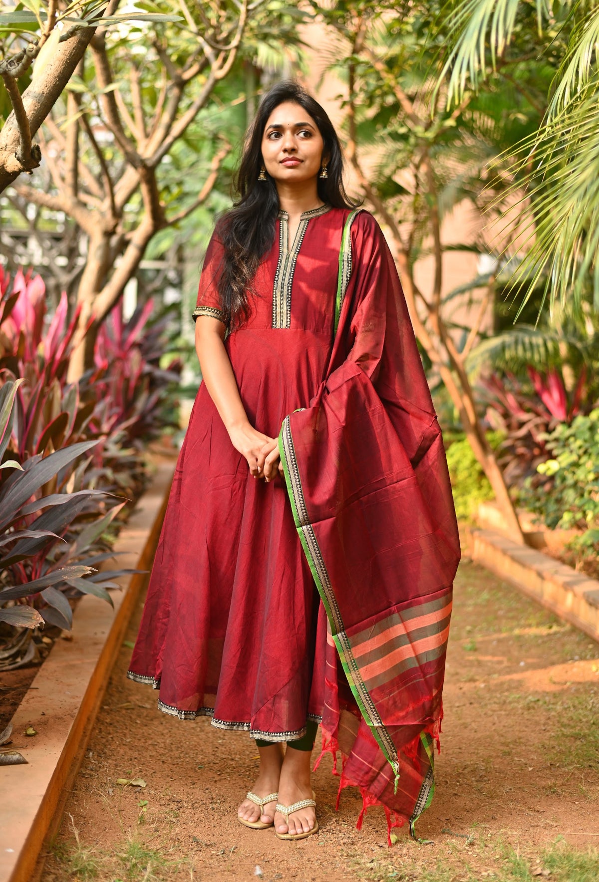 Padmini – Red Narayanpet Anarkali & Dupatta Set