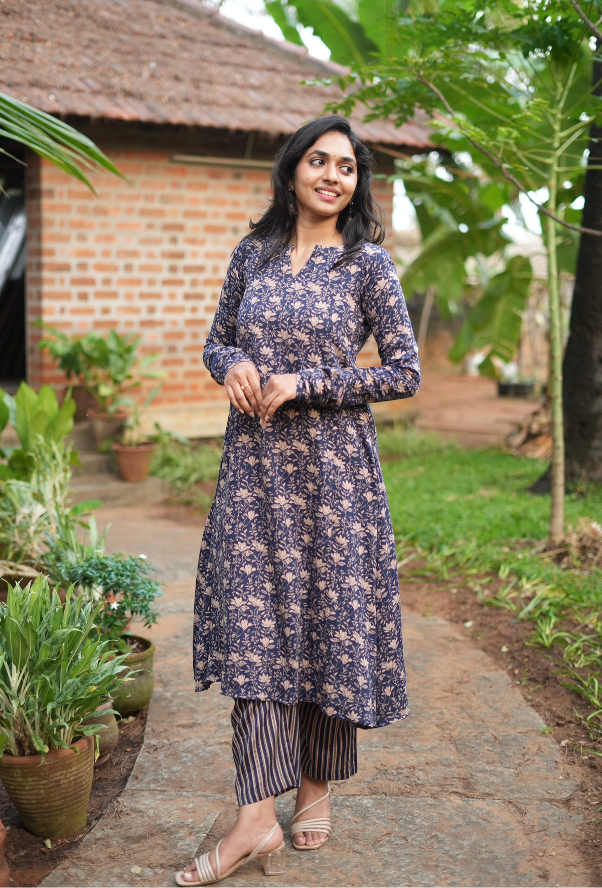 Rakshana – Floral Modal Silk A-Line Suit Set