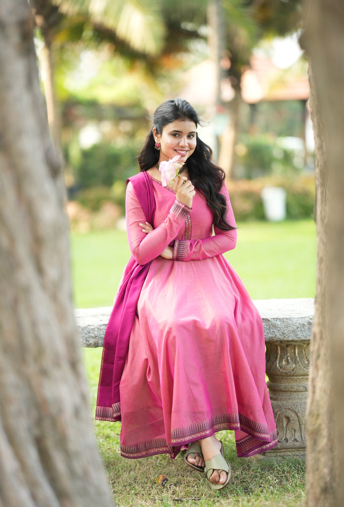 Akila – Pink Narayanpet Handloom Anarkali Suit