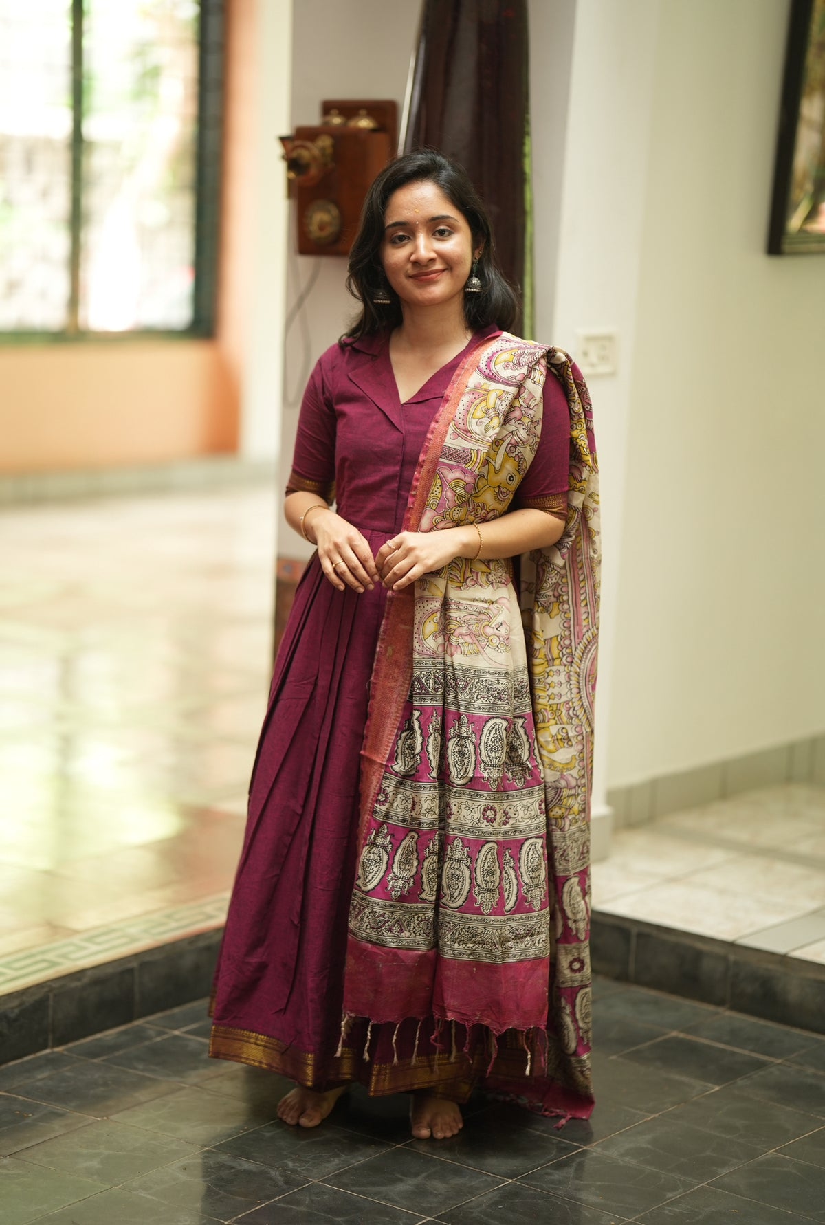 SUBATHRA(Wine)with silk dupatta