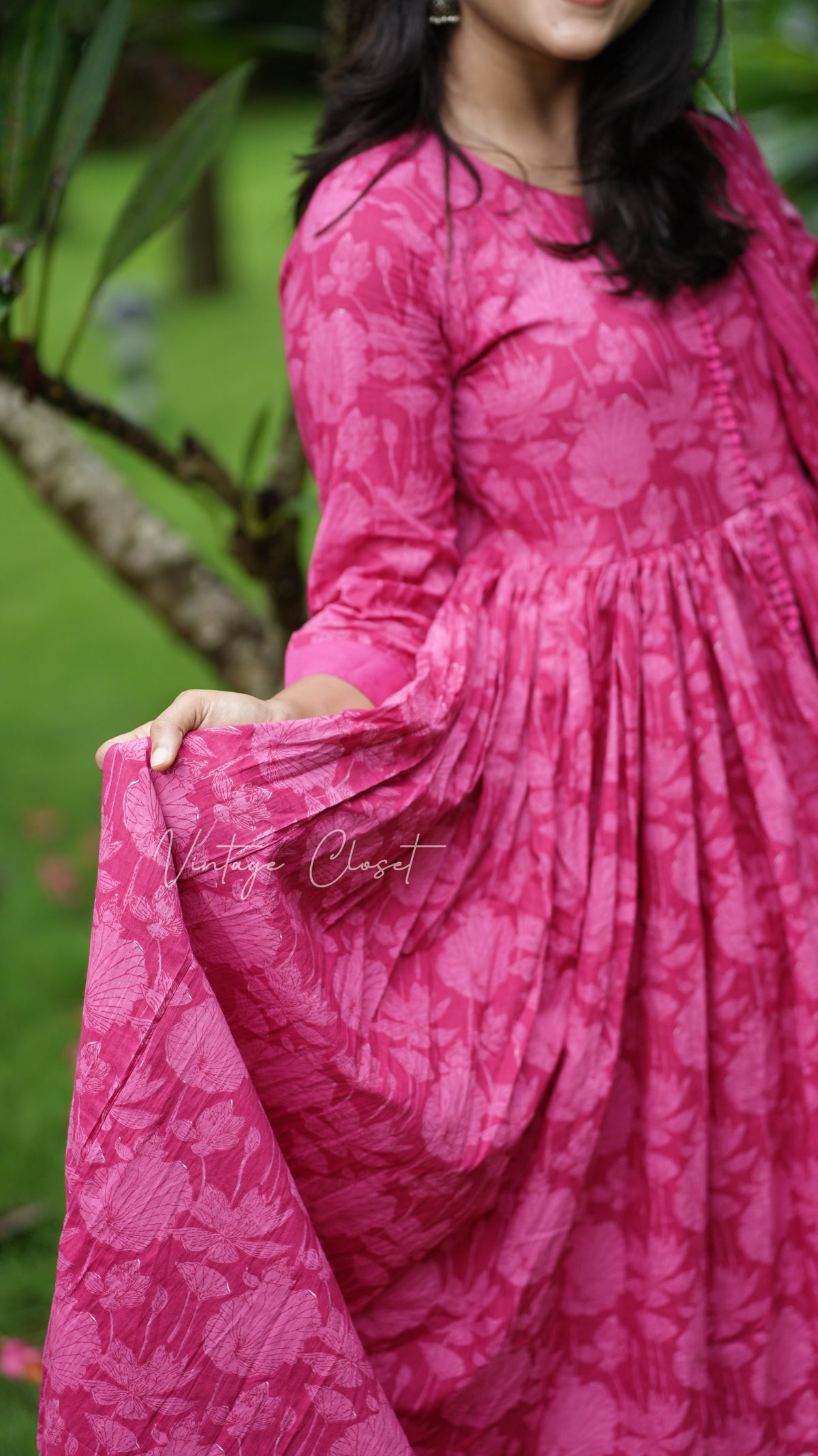 Amayra – Pink Cotton Handblock Print Anarkali Suit Set
