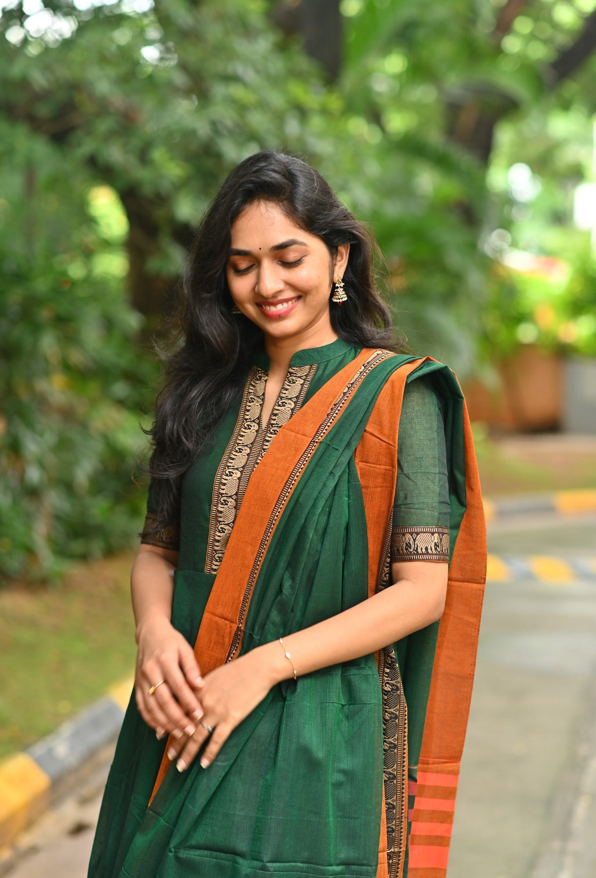 Arti Emerald – Emerald Green Narayanpet Handloom Anarkali Suit