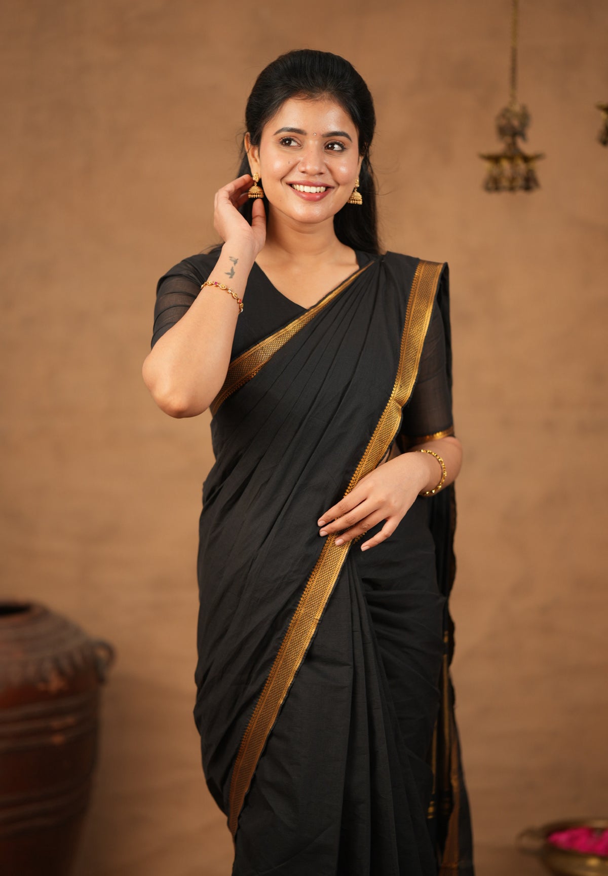 Black mangalgiri cotton blouse  (VCB007)