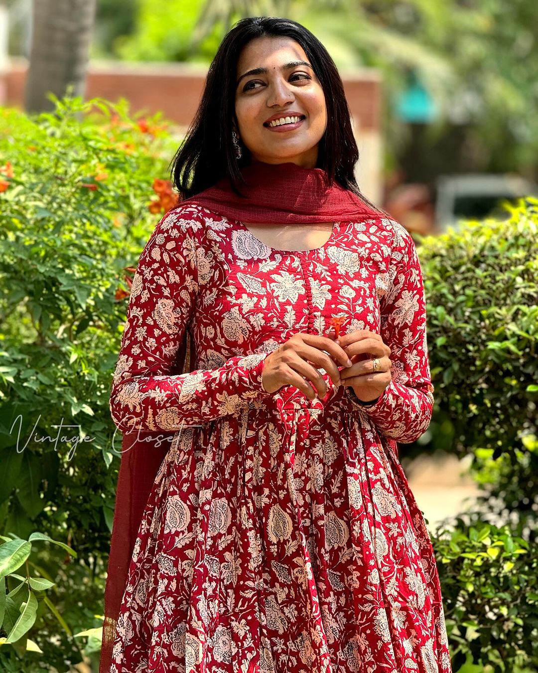Mangai – Red Organic Cotton Block Print Anarkali Suit