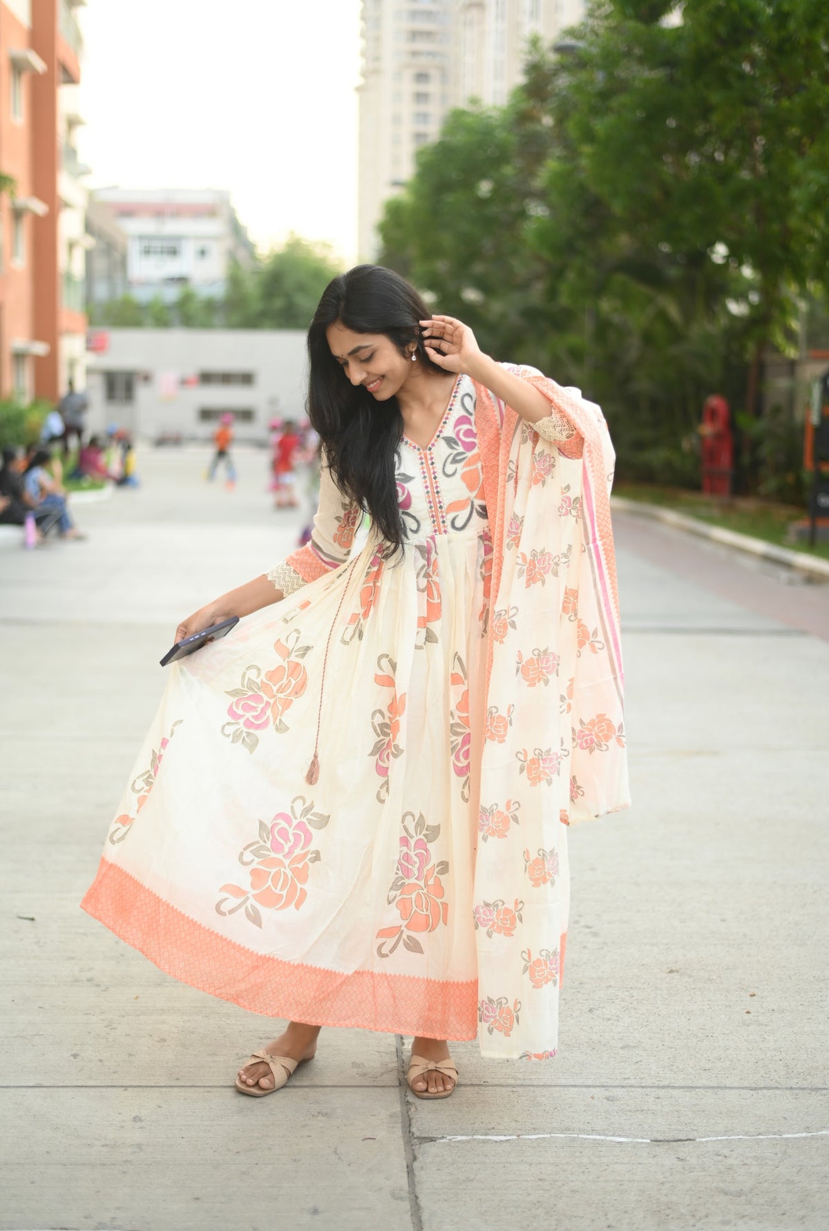 Shalini – Pink Embroidered Mul Cotton Dress & Dupatta Set
