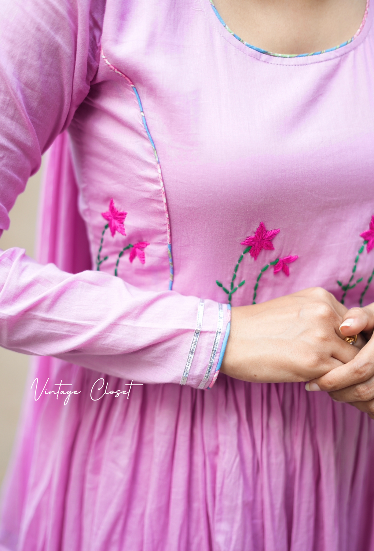 Bhoomika – Pink Embroidered Mul Cotton Flared Kurti
