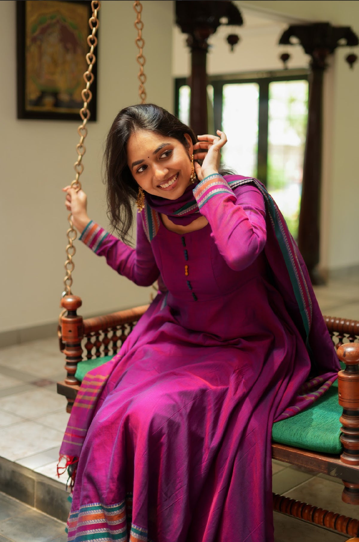 Myna – Plum Narayanpet Handloom Anarkali Suit