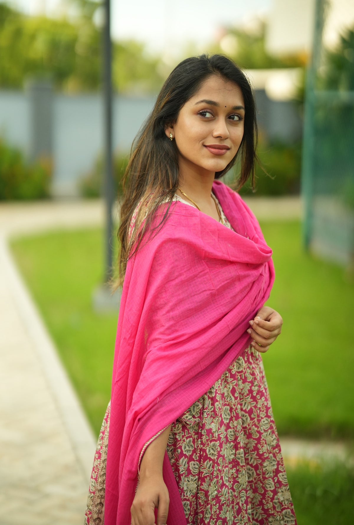 Premika – Pink Cotton Embroidered Anarkali Suit Set