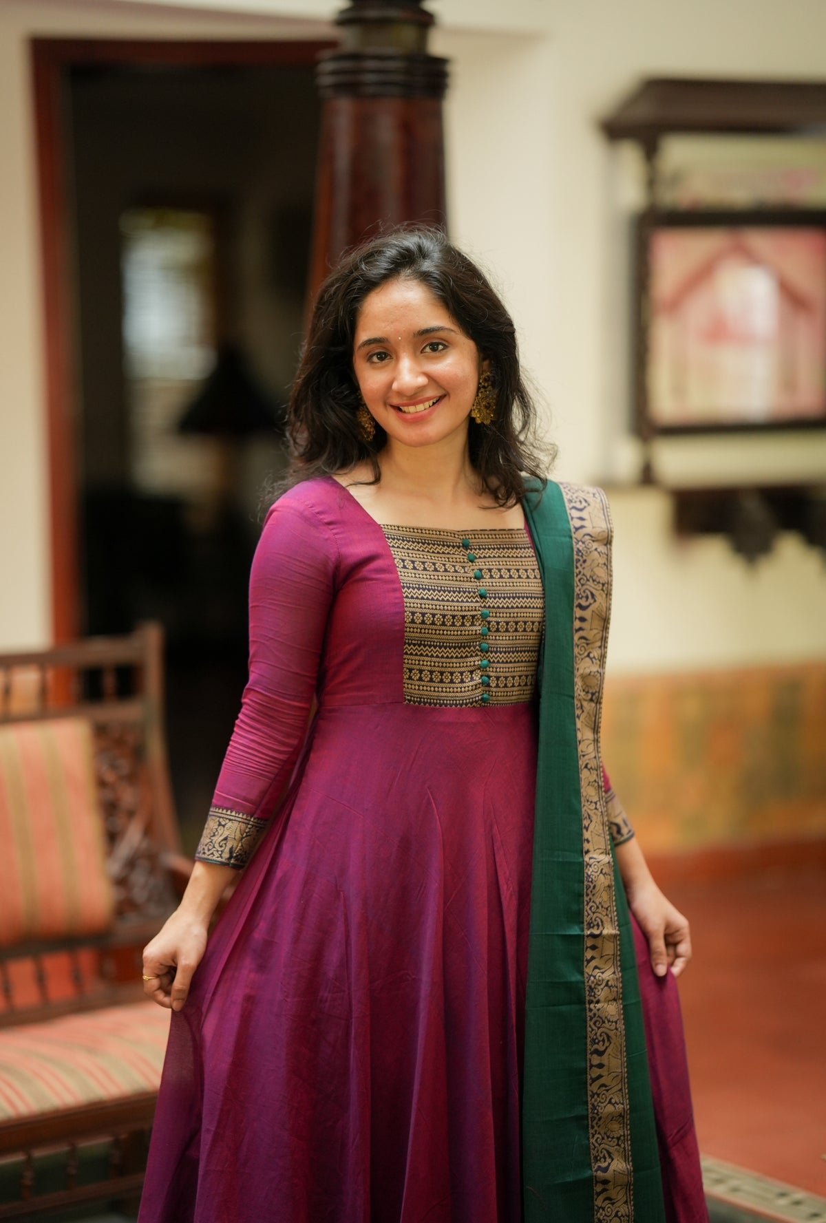 Mirna – Wine Narayanpet Handloom Anarkali Suit