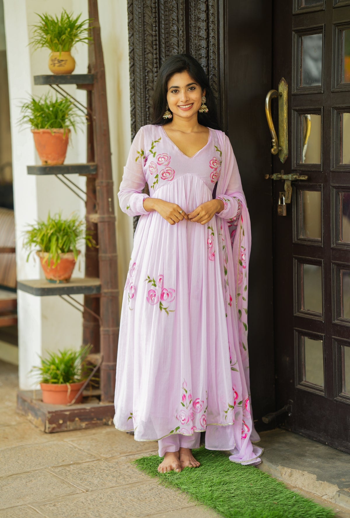 Tamara – Lilac Hand-Painted Chiffon Alia-Cut Suit