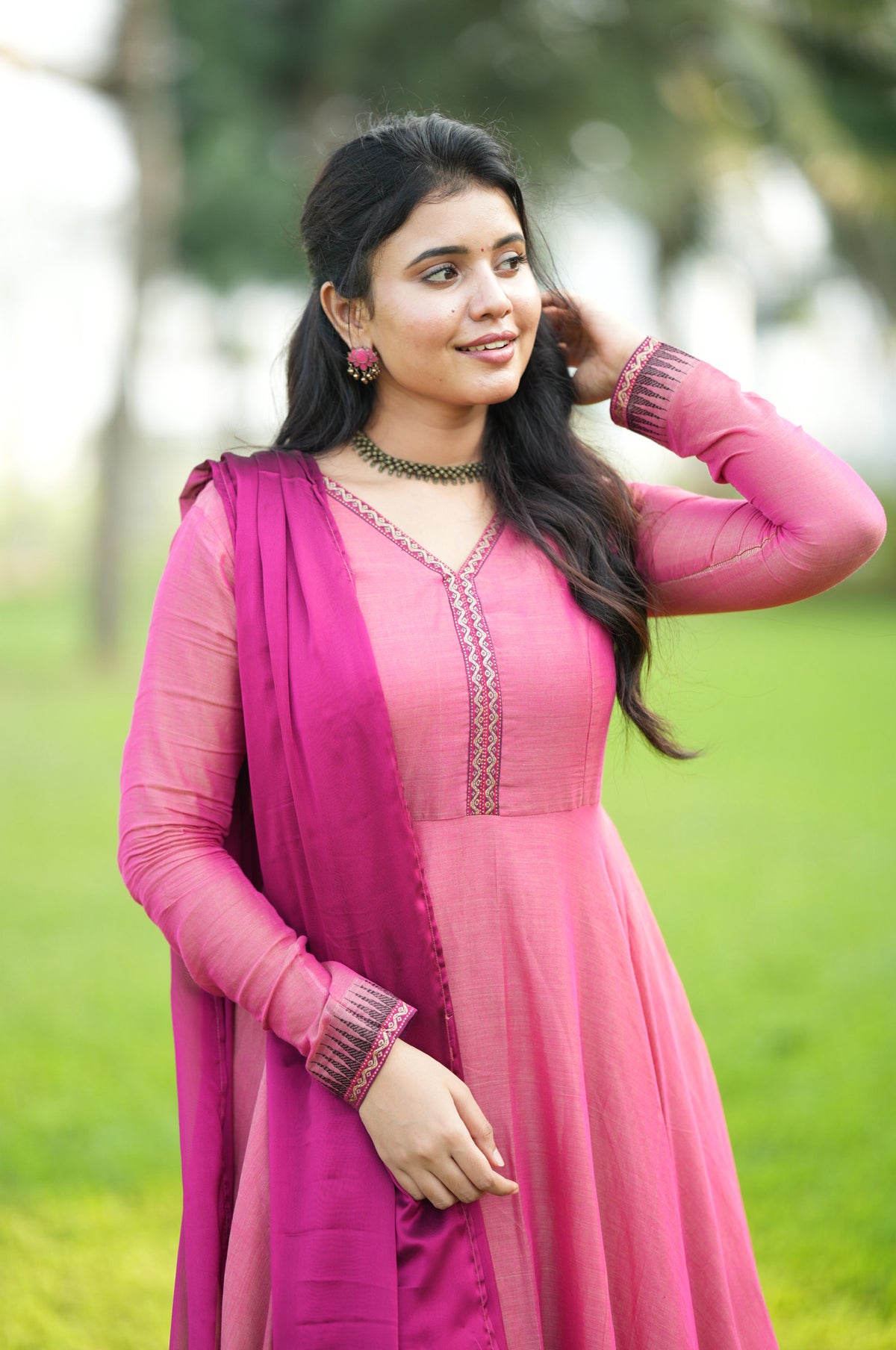 Akila – Pink Narayanpet Handloom Anarkali Suit