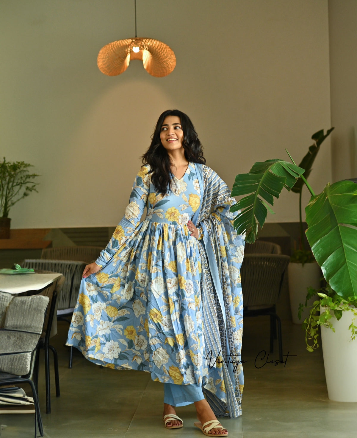 Surabhi – Blue Organic Cotton Block Print Anarkali Suit