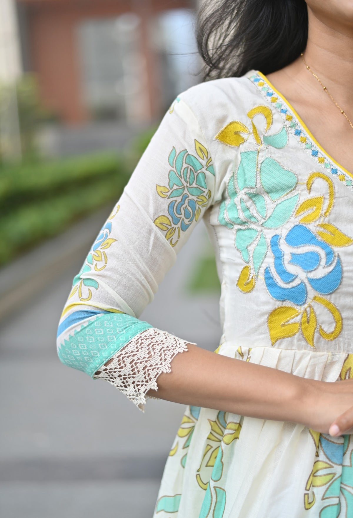 Shalini – Blue Embroidered Mul Cotton Dress & Dupatta Set