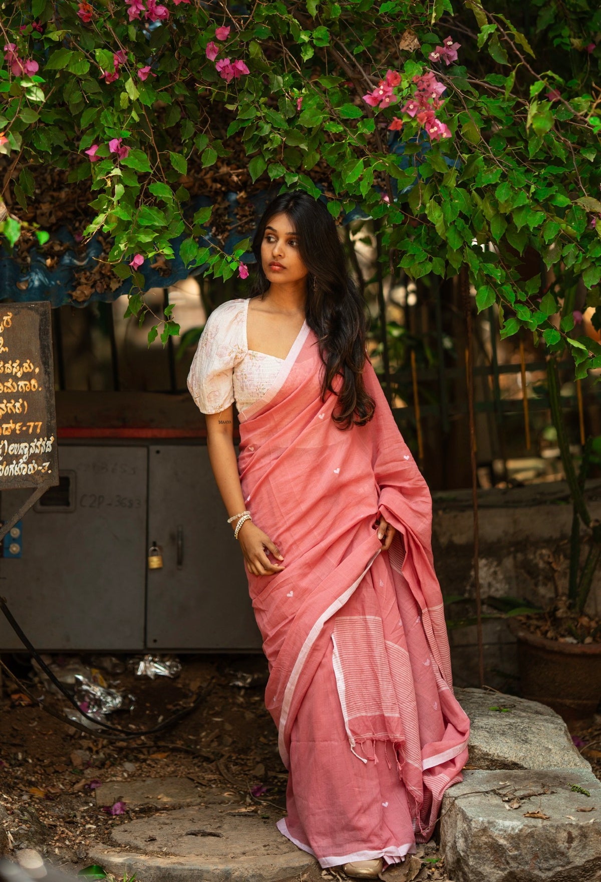 Sana-Heart embroidered jamdani saree
