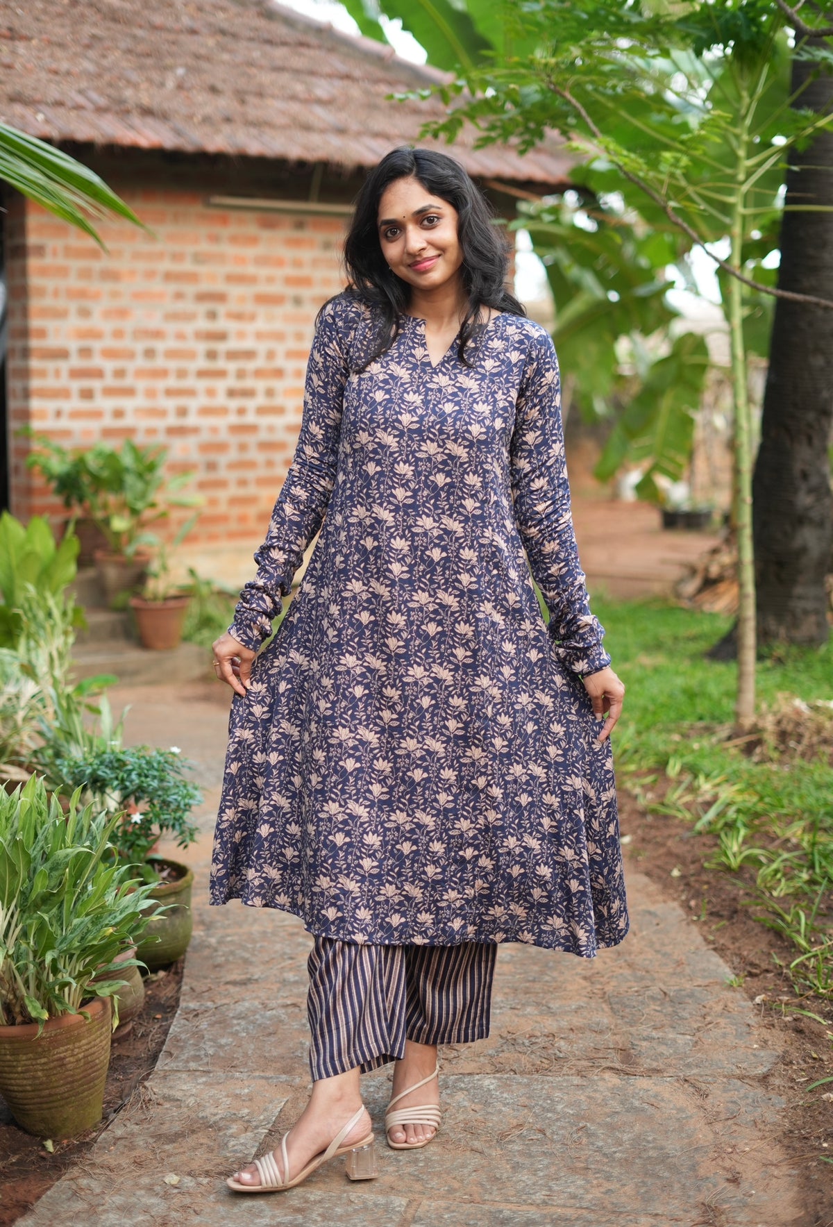 Rakshana – Floral Modal Silk A-Line Suit Set