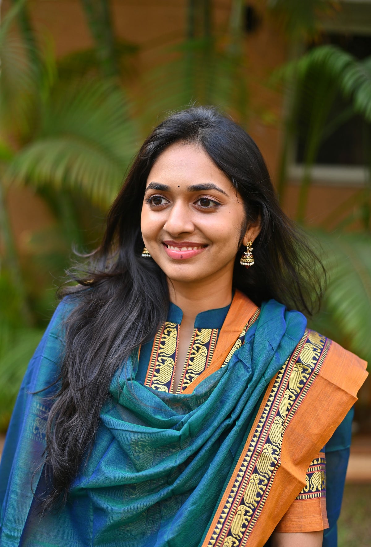 Arti Gold – Peacock Narayanpet Anarkali with Mustard Dupatta