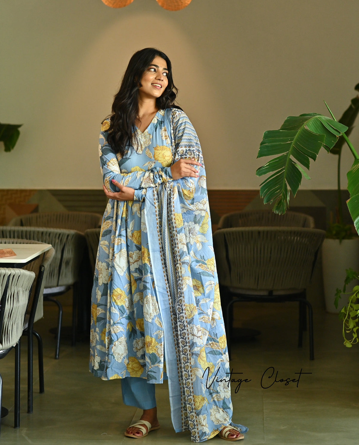 Surabhi – Blue Organic Cotton Block Print Anarkali Suit
